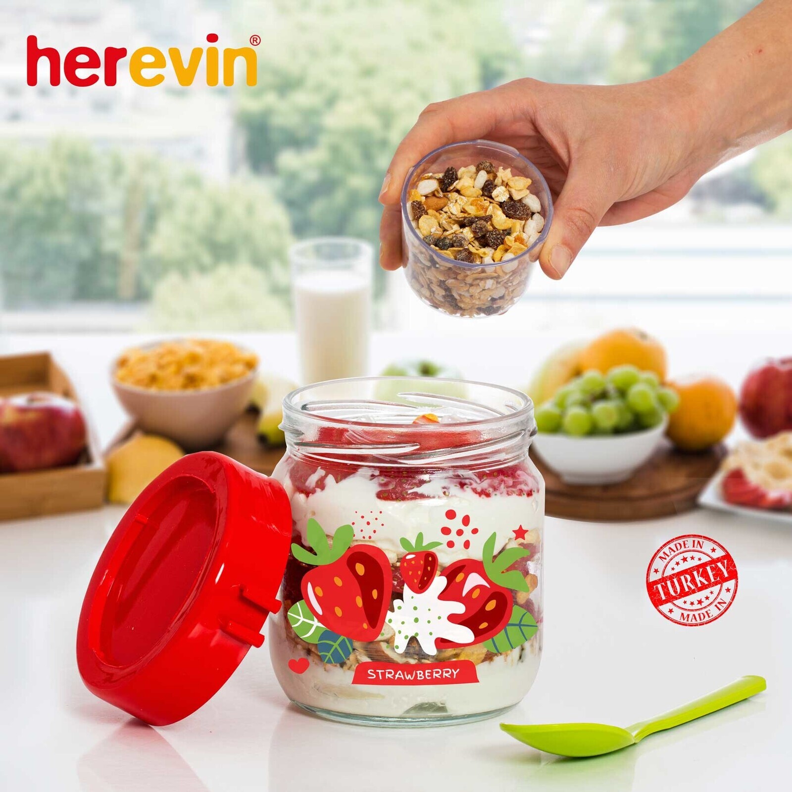 Банку з ложкою і контейнером Herevin Fruit-Yoghurt, 425 мл - Зображення 3