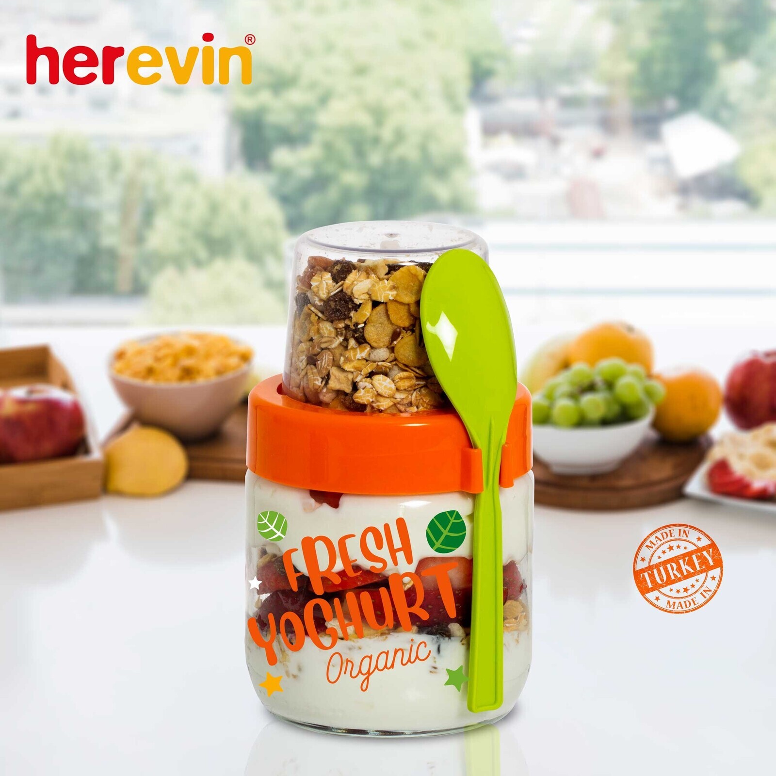 Банку з ложкою і контейнером Herevin Fruit-Yoghurt, 425 мл - Зображення 4