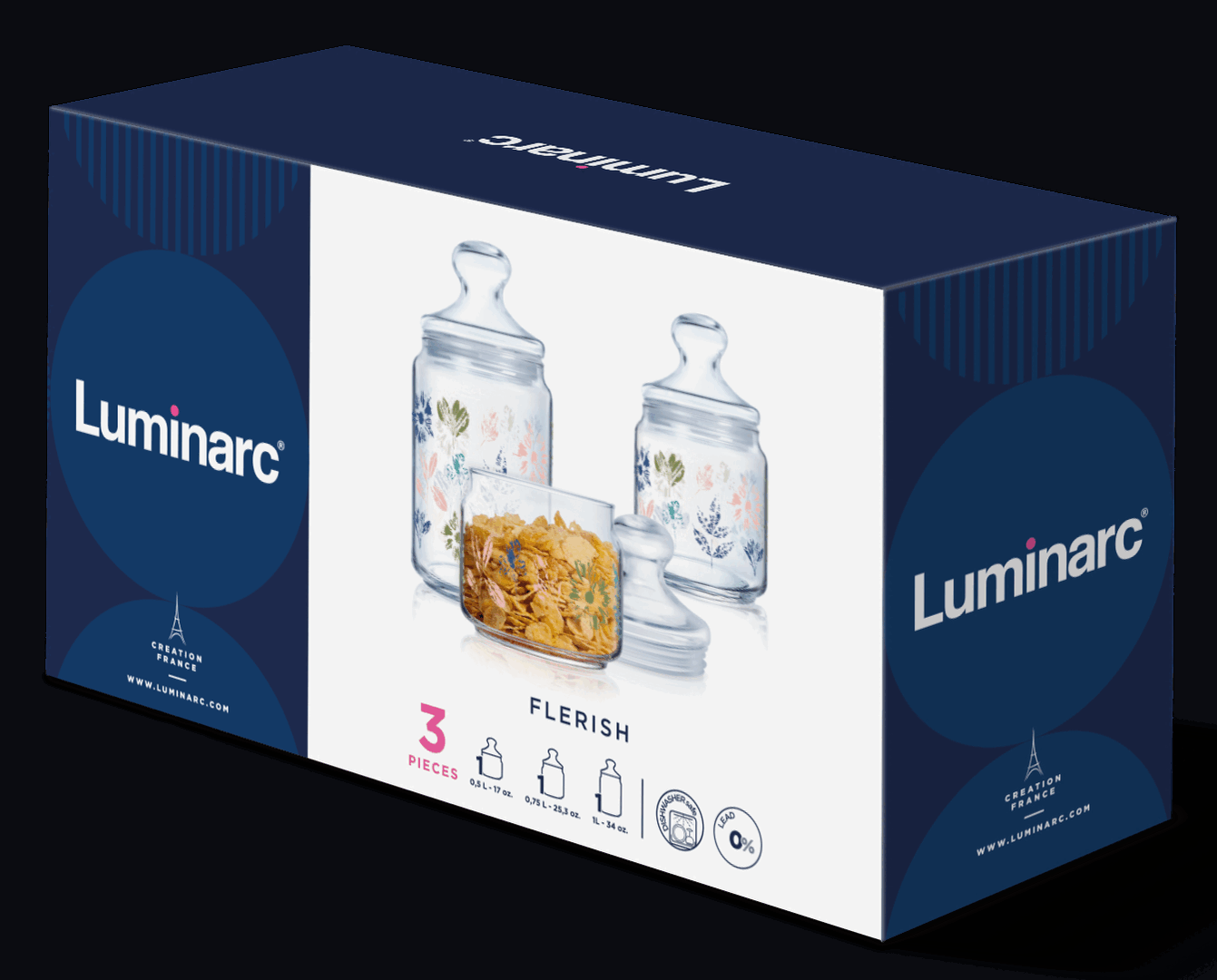 Набір банок Luminarc Club Flerish, 3х0.5, 0.75, 1 л - Зображення 2