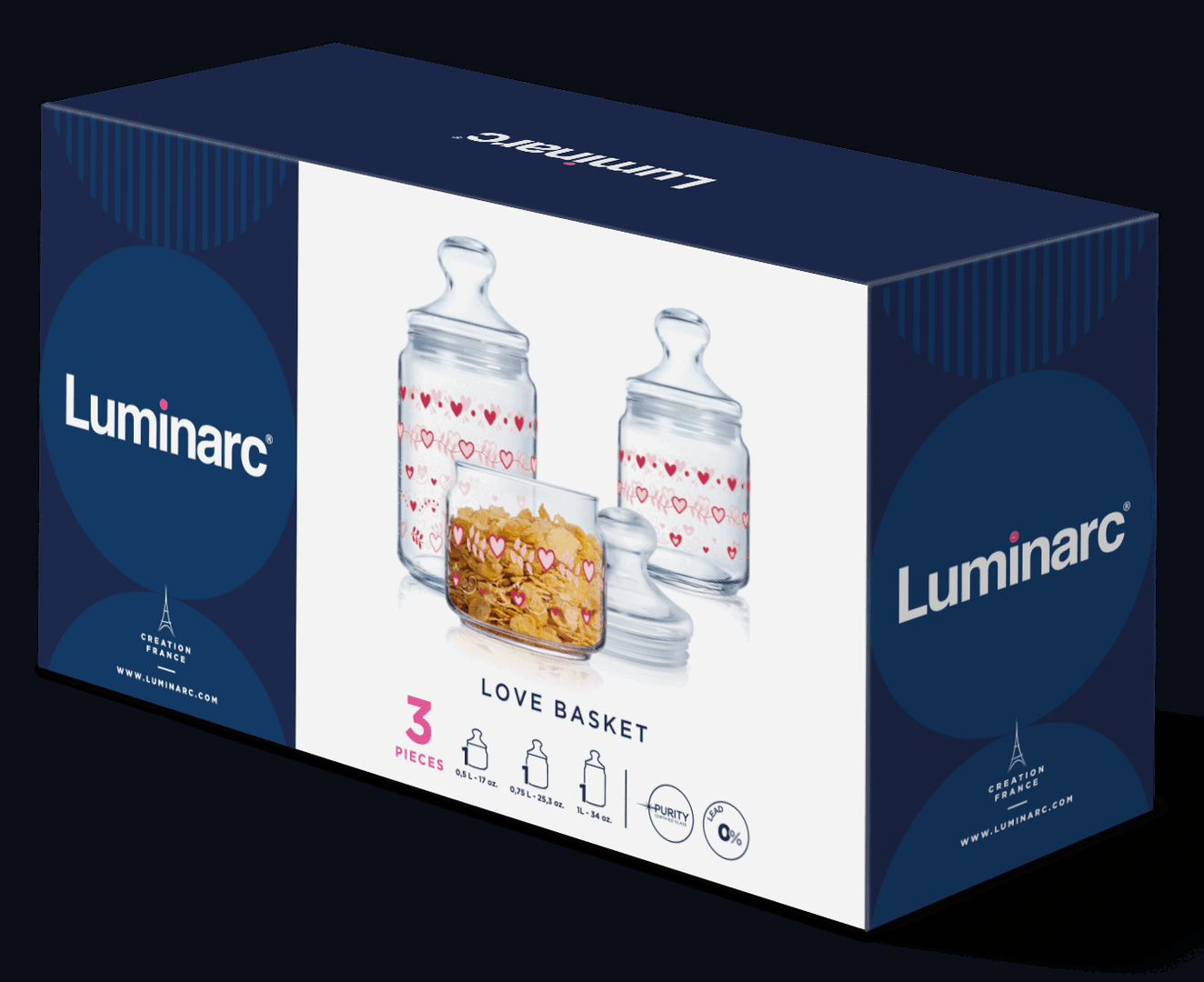 Набір банок Luminarc Club Love Basket, 3х0.5, 0.75, 1 л - Зображення 2